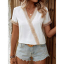 Chic V-Neck Blouse with Lace Trim