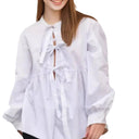 Chic Women's Blouse with Ruffled Sleeves & Bow Tie