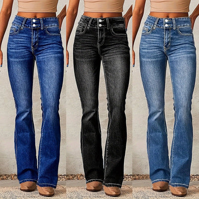 Women's High-Waisted Bootcut Jeans with Stylish Buttons