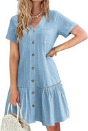 Chic Women's Ruffle Dress with Button Detail