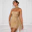 Sequin Off-the-Shoulder Cocktail Dress with Cape