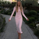 Chic Women's Long Sleeve Midi Dress with Playful Hem