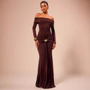 Off-Shoulder Women's Evening Dress with Chic Gathering