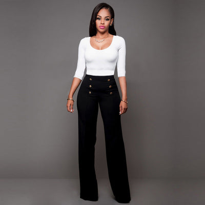 Chic High-Waisted Palazzo Pants with Button Accents