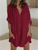 Chic Women's Long Sleeve Shirt Dress with Concealed Buttons