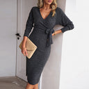 Chic Women's Wrap Dress with Stylish Waistline and Trumpet Sleeves