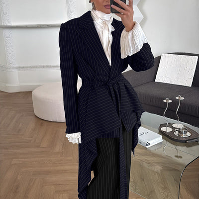 Asymmetrical Cut Women's Blazer Jacket with Belt