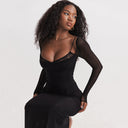 Chic Maxi Dress with Sheer Sleeves and Ruffled Hem