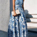 Floral Collared Maxi Dress with Flared Skirt