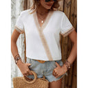 Chic V-Neck Blouse with Lace Trim