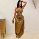 Chic Evening Dress with Deep V-Neck and Shimmering Accents