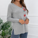 Floral V-Neck Long Sleeve Tee for Women