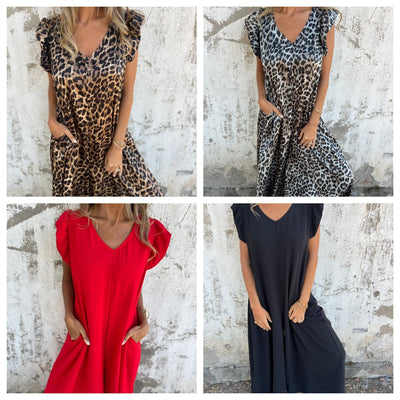 Chic V-Neck Leopard Print Dress for Women