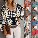 Women's V-Neck Blouse with Puff Sleeves