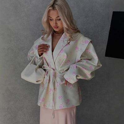 Chic Braided Blazer with Waist Tie for Women