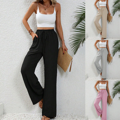 Chic Women's Palazzo Pants with Elastic Waist and Pockets