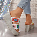 Embroidered Women's Platform Sandals with Cushioned Footbed