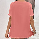 Chic Women's T-Shirt with Fringed Sleeves and Round Neck
