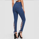 High-Waisted Skinny Jeans with Elastic Band & Trendy Contrast Stitching