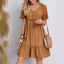 Chic Women's V-Neck Peplum Dress with Ruffle Accents