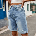 Relaxed Cuffed Hem Denim Shorts for Women