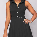 Women's Knee-Length Button-Up Shirt Dress with Pleated Skirt
