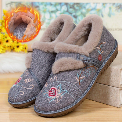 Floral Embroidered Women's Cozy Slippers