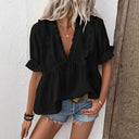 Women's Airy Blouse with Ruffled Hem and Relaxed Fit