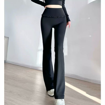 High-Waisted Bootcut Leggings with Ruffle Details for Women