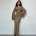 Chic Maxi Dress with Wide Sleeves and Ribbed Design