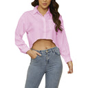 Chic Women's Cropped Blouse with Classic Collar