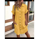 Chic Women's Button Placket Dress with Pockets