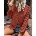 V-Neck Balloon Sleeve Women's Blouse