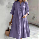 Chic Women's Linen Dress with Pockets and Button Accents