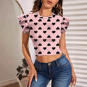Women's Ruffled Sleeve T-Shirt with Heart Design