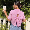 Chic Women's Cropped Blouse with Decorative Back Cutout