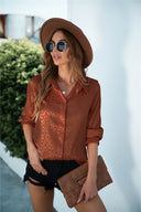 Textured Women's Long Sleeve Blouse with Classic Collar