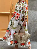 Checkered Long Sleeve Dress with Floral Embroidery