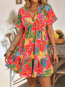 Floral Ruffle Short-Sleeve Women's Dress