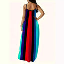 Chic Women's Maxi Dress with Striped Design and Deep V-Neck