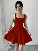 Square Neck A-Line Dress with Flowing Skirt for Women