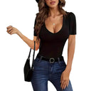 Women's V-Neck Short Sleeve Bodysuit - Flattering Fit