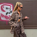 Women’s Checkered Flannel Shirt with Chic Design and Stylish Sleeves