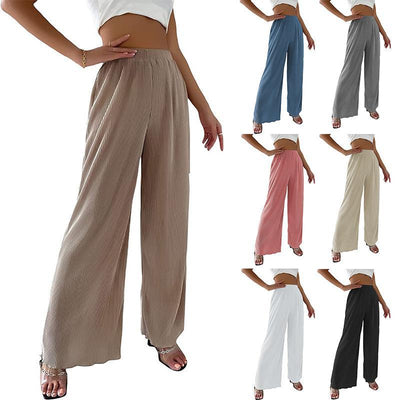 Wide Leg Pleated Women's Pants with Elastic Waist
