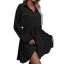 Chic Women’s Button-Down Shirt Dress with Elastic Waist