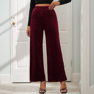 Chic Women's Plush Wide Leg Trousers with Elastic Waist