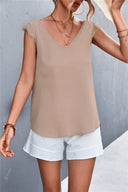 Charming Women's V-Neck Blouse with Lace Trim