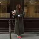 Chic Striped Long Blazer with Double Button Closure and Side Pockets