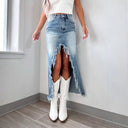 Chic Women's Frayed Hem Denim Skirt