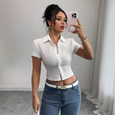 Textured Women's Cropped Blouse Shirt